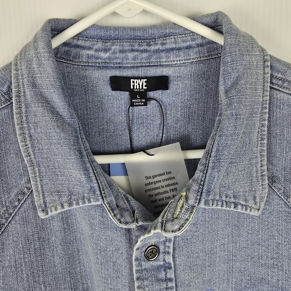 NWT Frye Men's Light Wash Denim Shirt Long Sleeve Metal Buttons Size L Casual - Picture 8 of 14